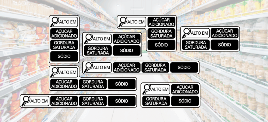 Foto muestra El etiquetado de advertencia nutricional adoptado por Brasil.